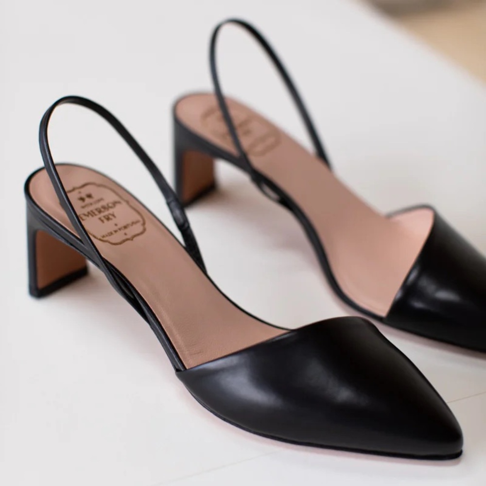 Emerson Fry Frankie Angled Slingback in Black Leather